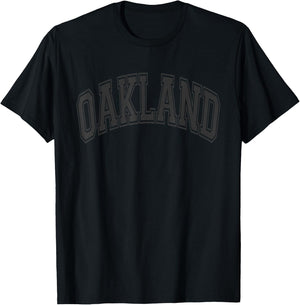 Oakland Arched Style Black Text and Outline T-Shirt - T-Shirt | Black