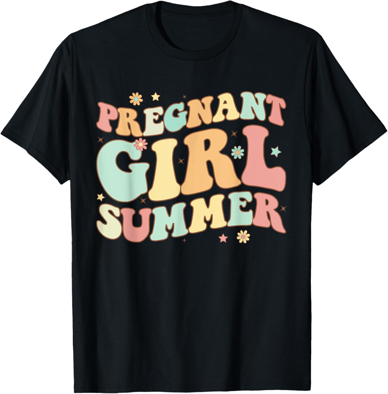 Groovy Pregnancy Reveal Pregnant Girl Summer Baby Shower T-Shirt - T-Shirt | Black