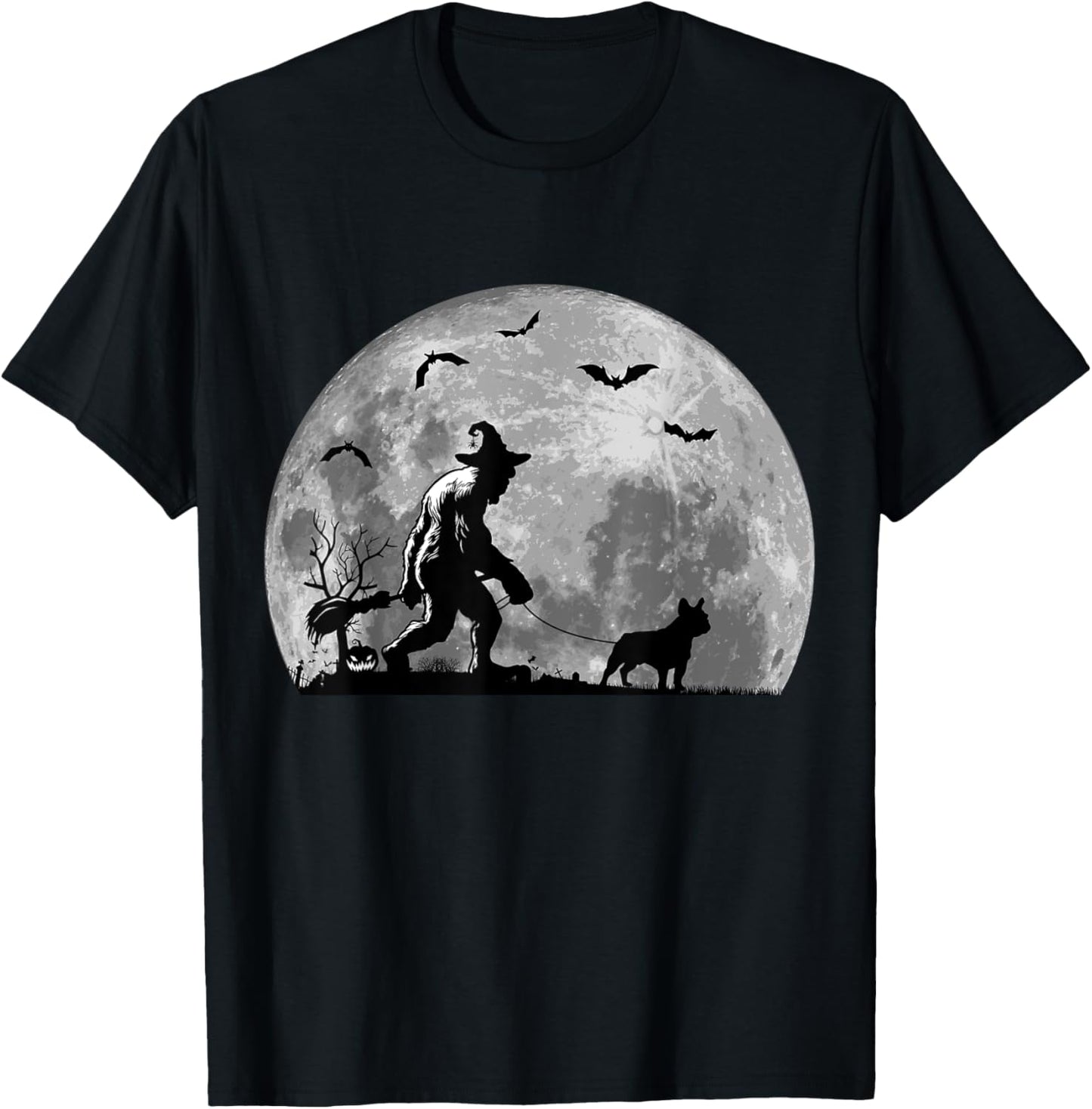 Bigfoot Walking French Bulldog Dog Sasquatch Halloween T-Shirt - T-Shirt | Black