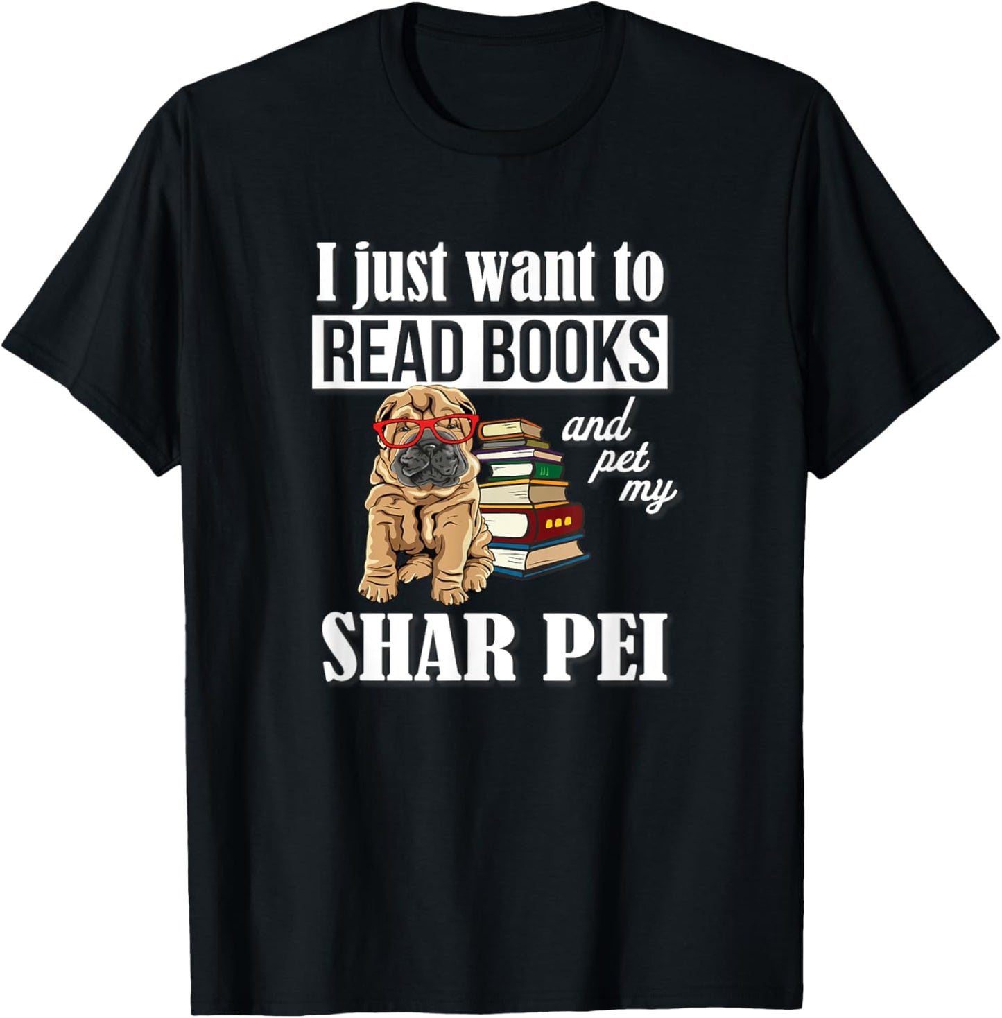 Kids Girls Funny Read Books & Pet Shar Pei Lover T-Shirt - T-Shirt | Black
