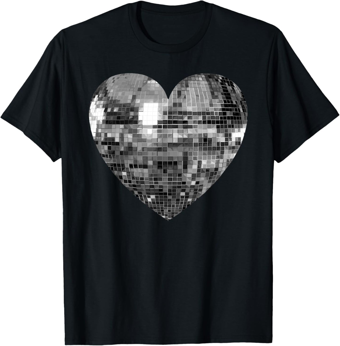 Silver Disco Ball Heart T-Shirt - T-Shirt | Black