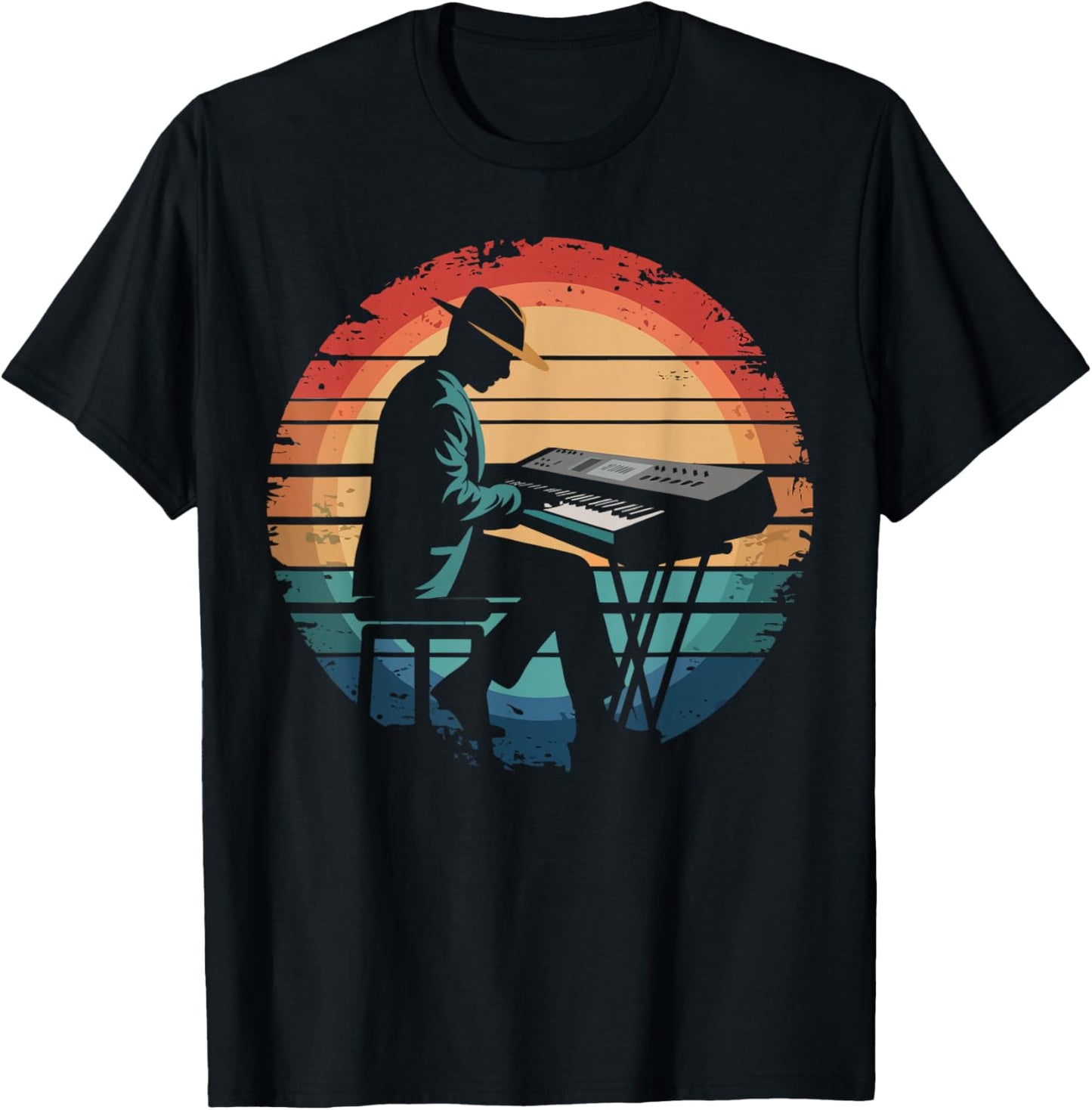 Retro Vintage Keyboard Player Sunset Music Lover Gifts Men T-Shirt - T-Shirt | Black