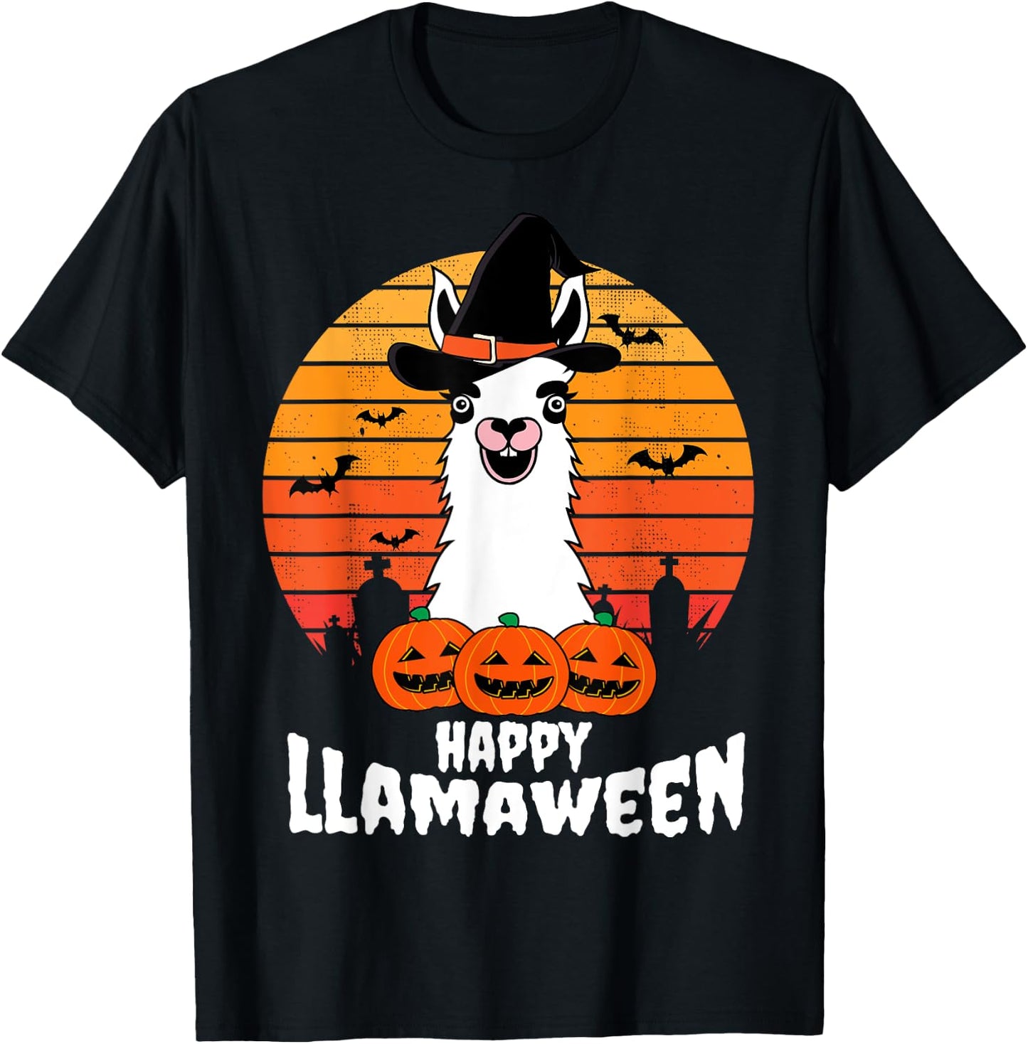 Happy Llamaween Llama Witch Costume Easy Halloween Gifts T-Shirt - T-Shirt | Black