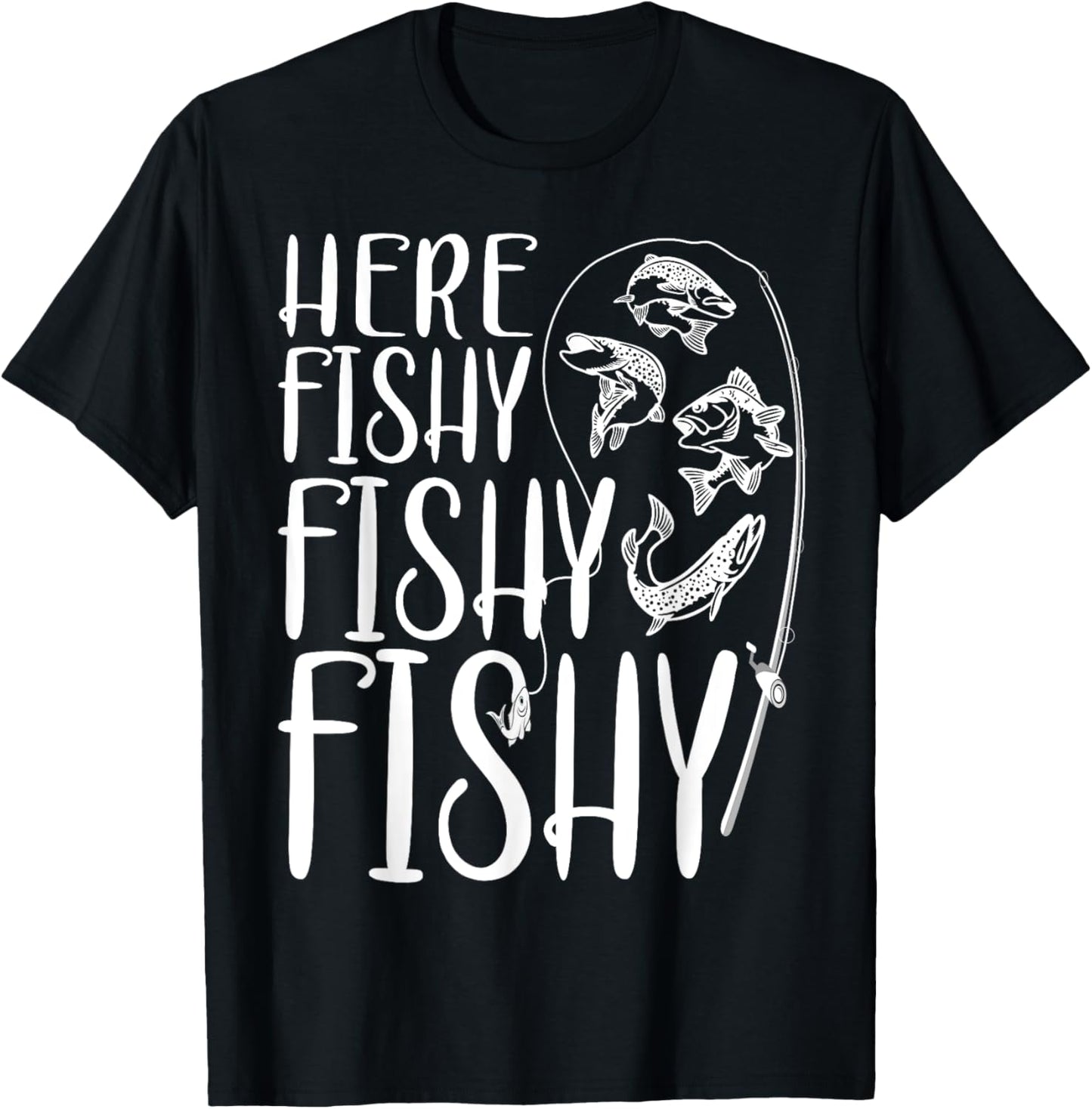 Funny Fishing Shirt Fisher Fisherman Here Fishy Men Boys T-Shirt - T-Shirt | Black