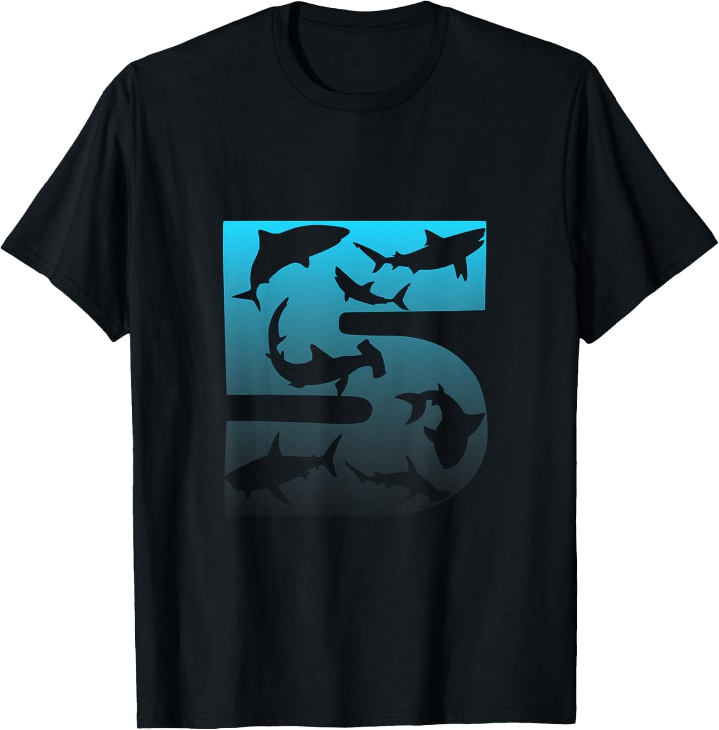 Kids Shark 5th Birthday Under Sea 5 Year Old Birthday Party Theme T-Shirt - T-Shirt | Black