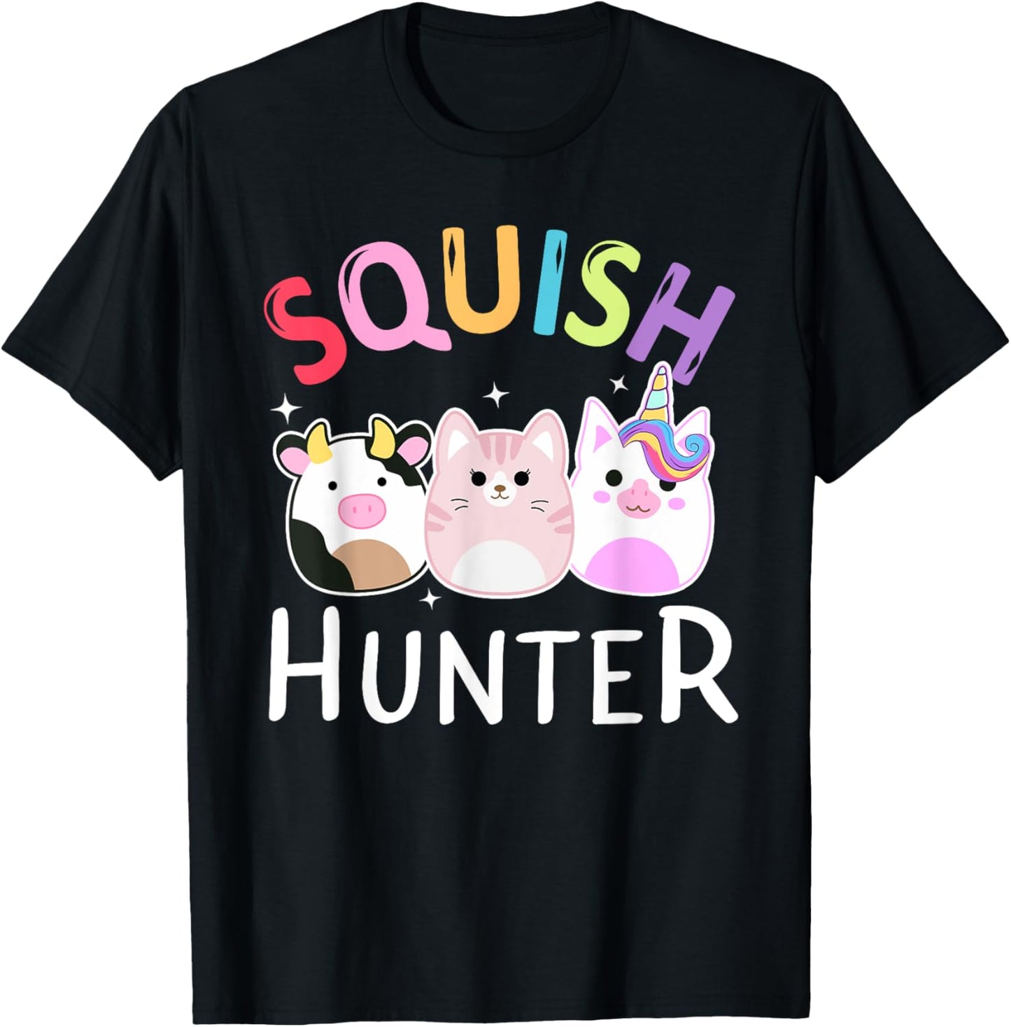 Squish hunter Mallow Soft Toy animals cat cow unicorn T-Shirt - T-Shirt | Black