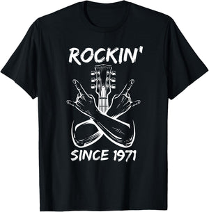 Rockin' Since 1971 Rock 54th Birthday Guitar 54 Years Old T-Shirt - T-Shirt | Black