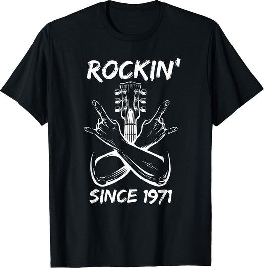 Rockin' Since 1971 Rock 54th Birthday Guitar 54 Years Old T-Shirt - T-Shirt | Black