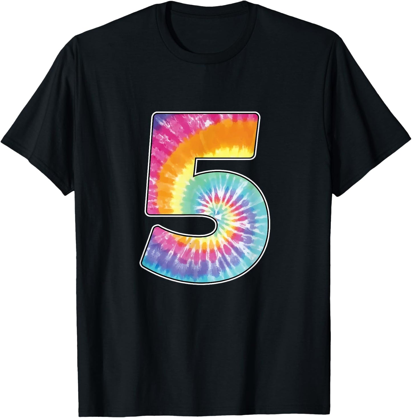Number 5 Team Event Shirt or Age 5 Birthday Tie Dye Gift T-Shirt - T-Shirt | Black