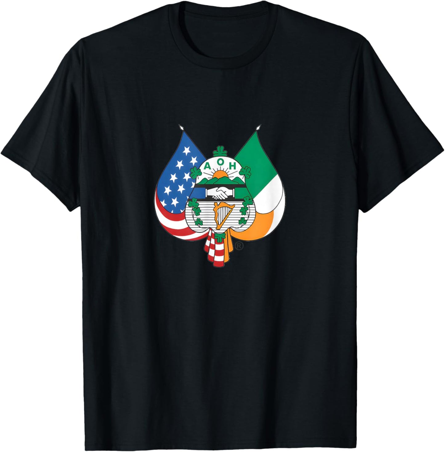 Order Of Hibernians AOH Crest Shamrocks T-Shirt - T-Shirt | Black