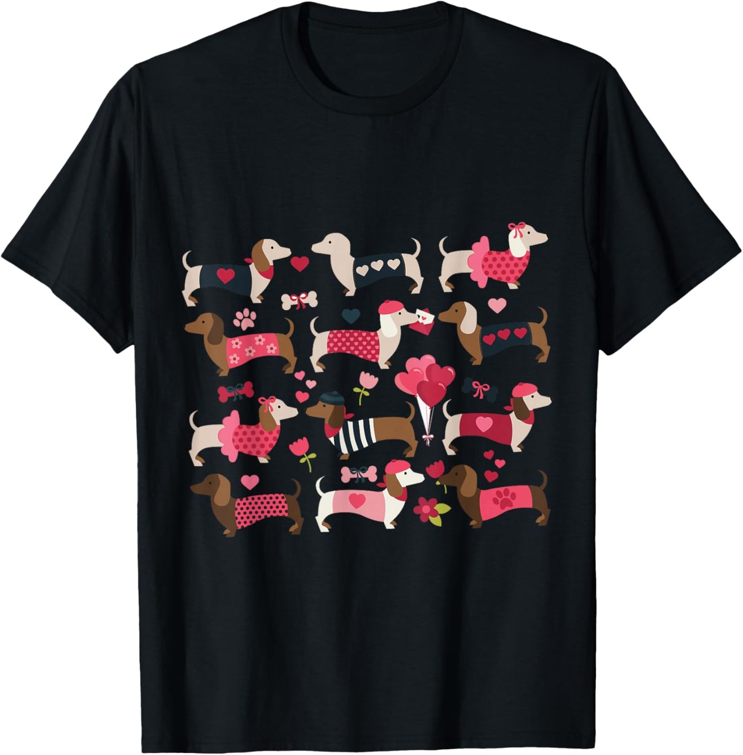 Doxie in Dog Dress Valentines Weiner Dachshund T-Shirt - T-Shirt | Black