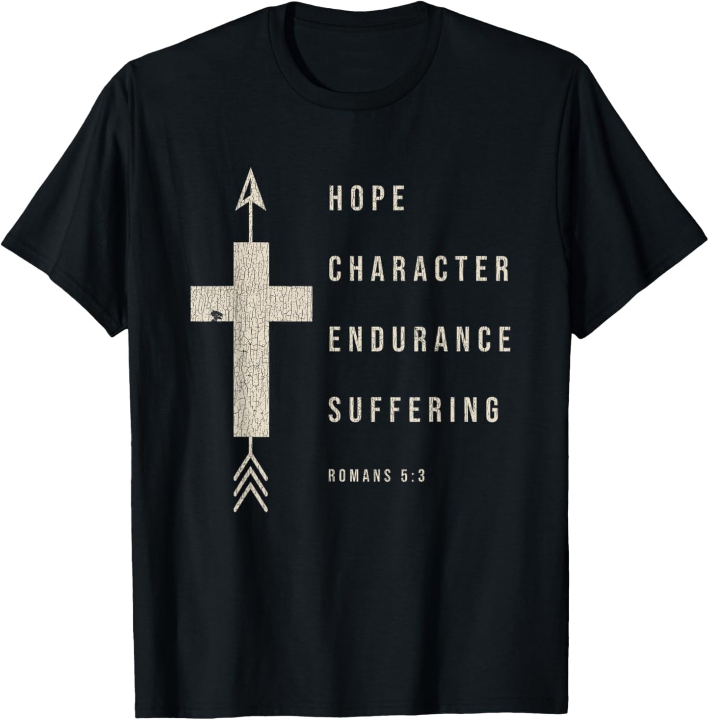 Vintage Hope Character Endurance Scripture Romans 5:3 Jesus T-Shirt - T-Shirt | Black