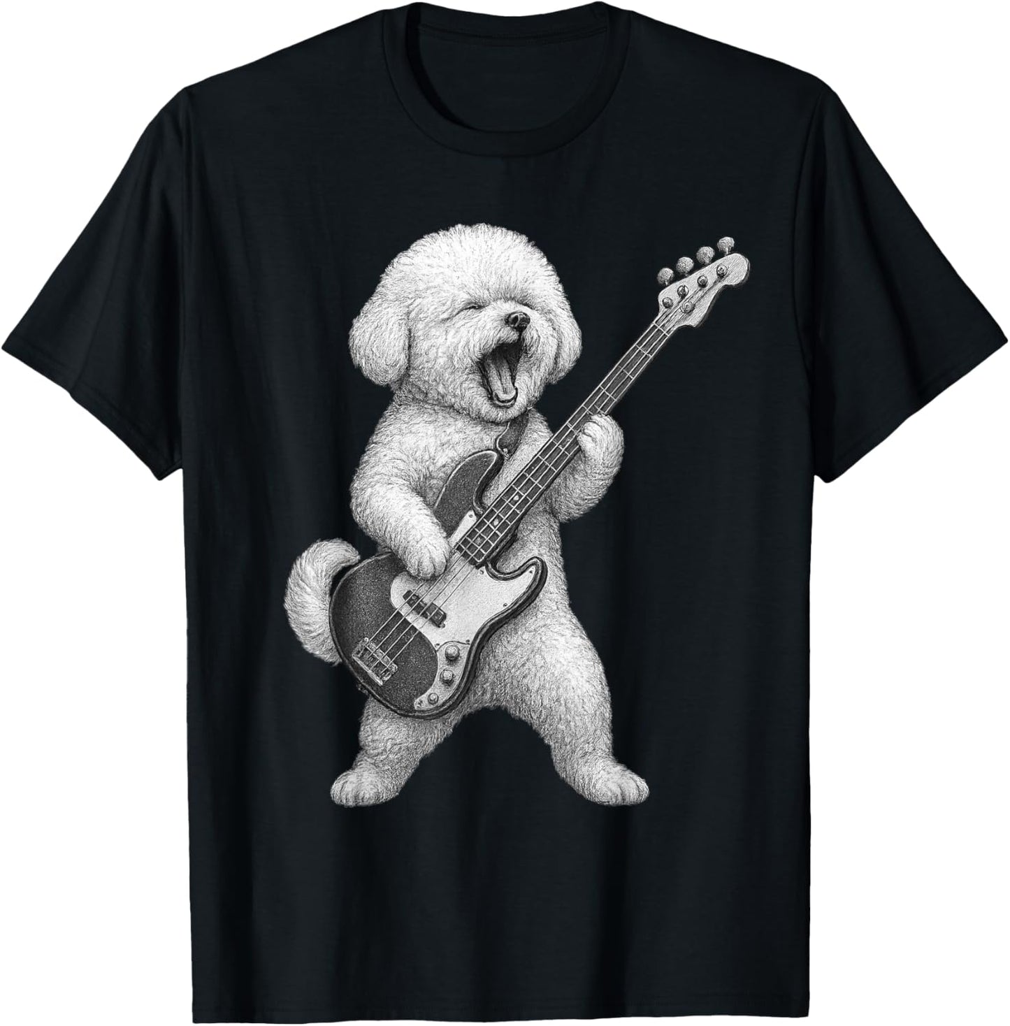 Bichon Frise Playing Bass Guitar Rock Music Dog Lover Men Women Kids T-Shirt - T-Shirt | Black