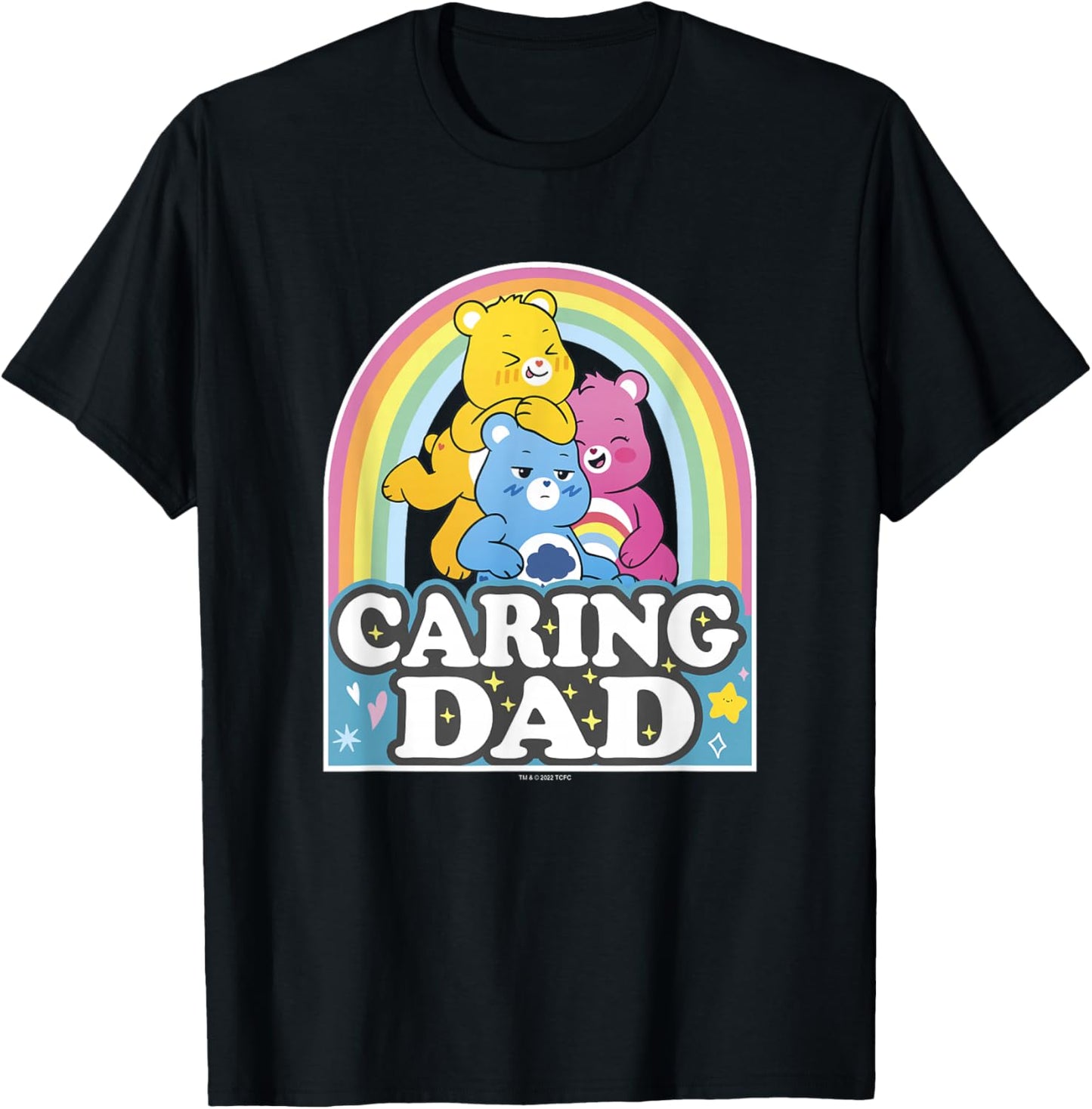 Care Bears Caring Dad Retro Rainbow Grumpy Group Shot T-Shirt - T-Shirt | Black