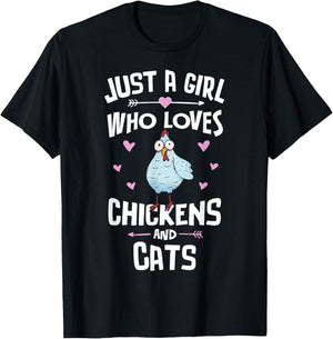 Just A Girl Who Loves Chickens And Cats Gift Women T-Shirt - T-Shirt | Black