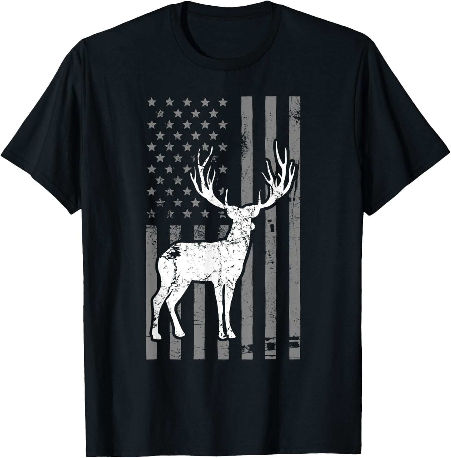 Whitetail Buck Deer Hunting USA Flag Men T-Shirt - T-Shirt | Black