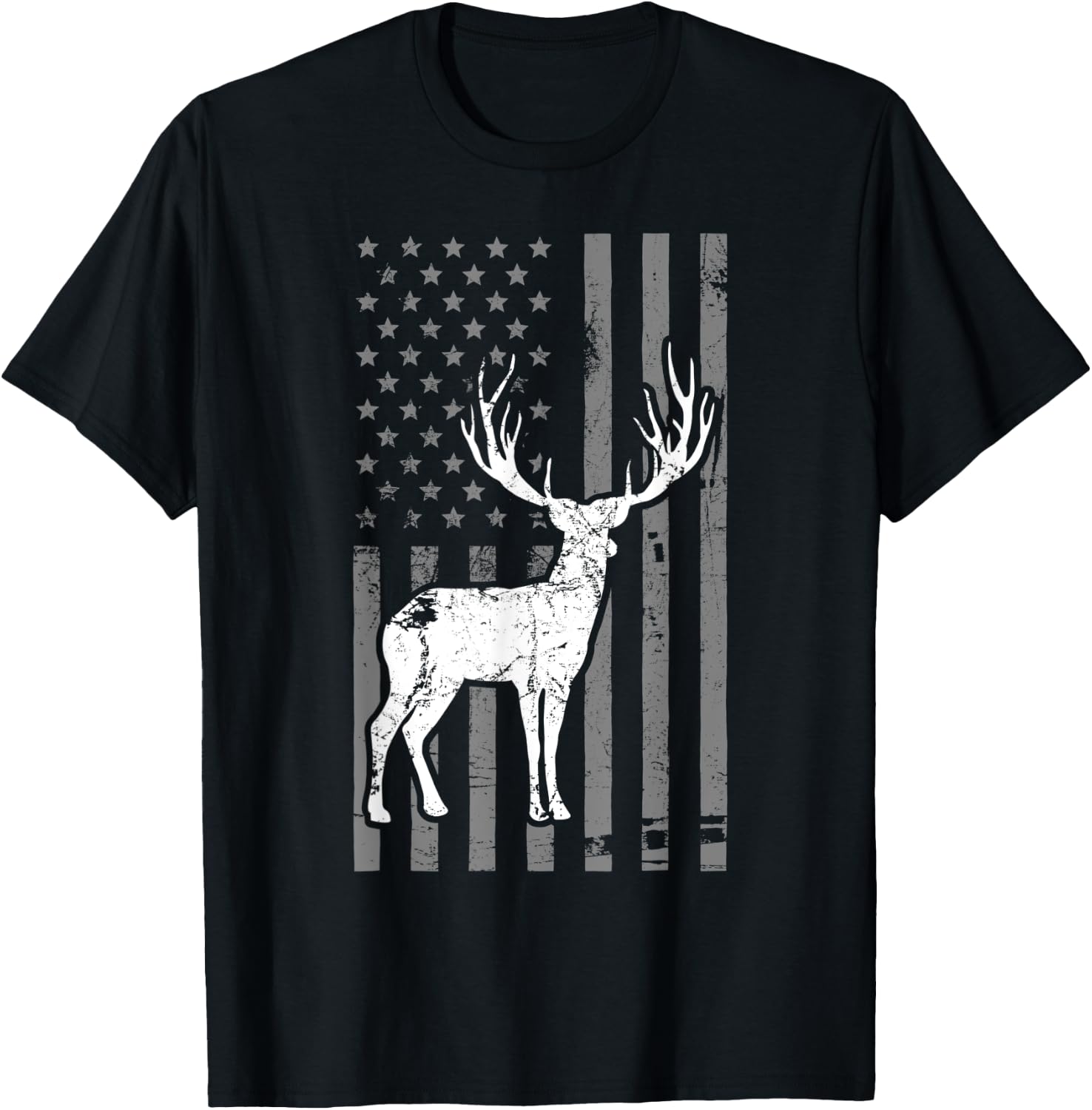 Whitetail Buck Deer Hunting USA Flag Men T-Shirt - T-Shirt | Black