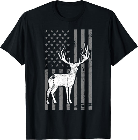 Whitetail Buck Deer Hunting USA Flag Men T-Shirt - T-Shirt | Black