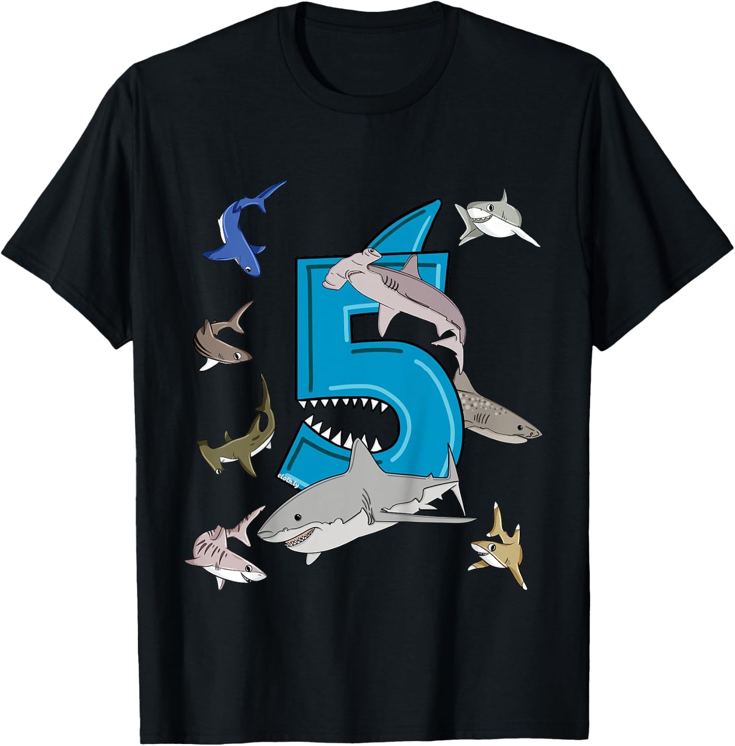 5th Birthday boys shark white shark T-Shirt - T-Shirt | Black