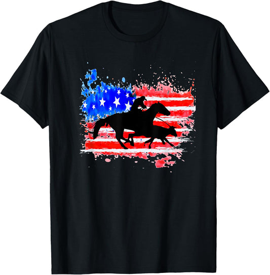American Flag Cowhorse Horse Calf Roping T-Shirt - T-Shirt | Black
