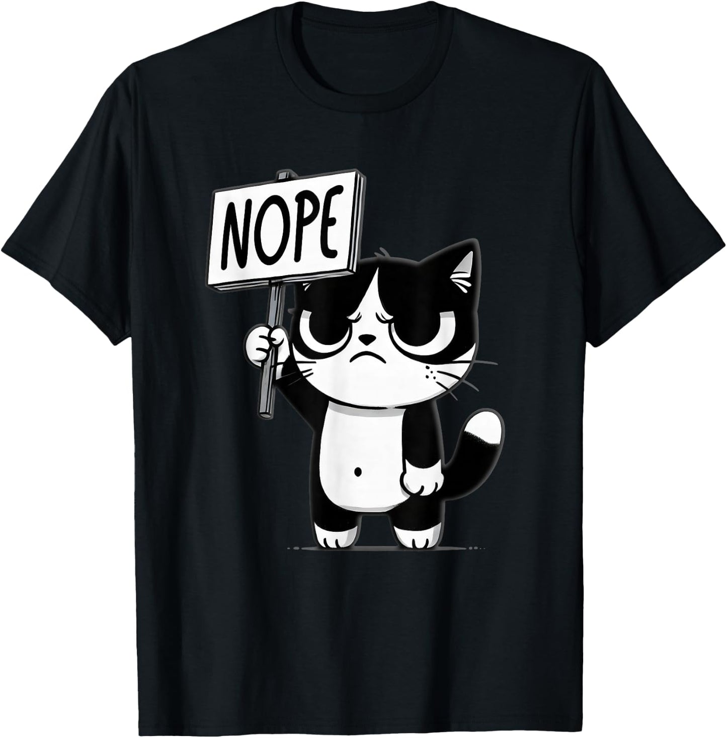 Funny Cat Nope, Grumpy Face Cat, Sarcastic Kids Mom Dad T-Shirt - T-Shirt | Black