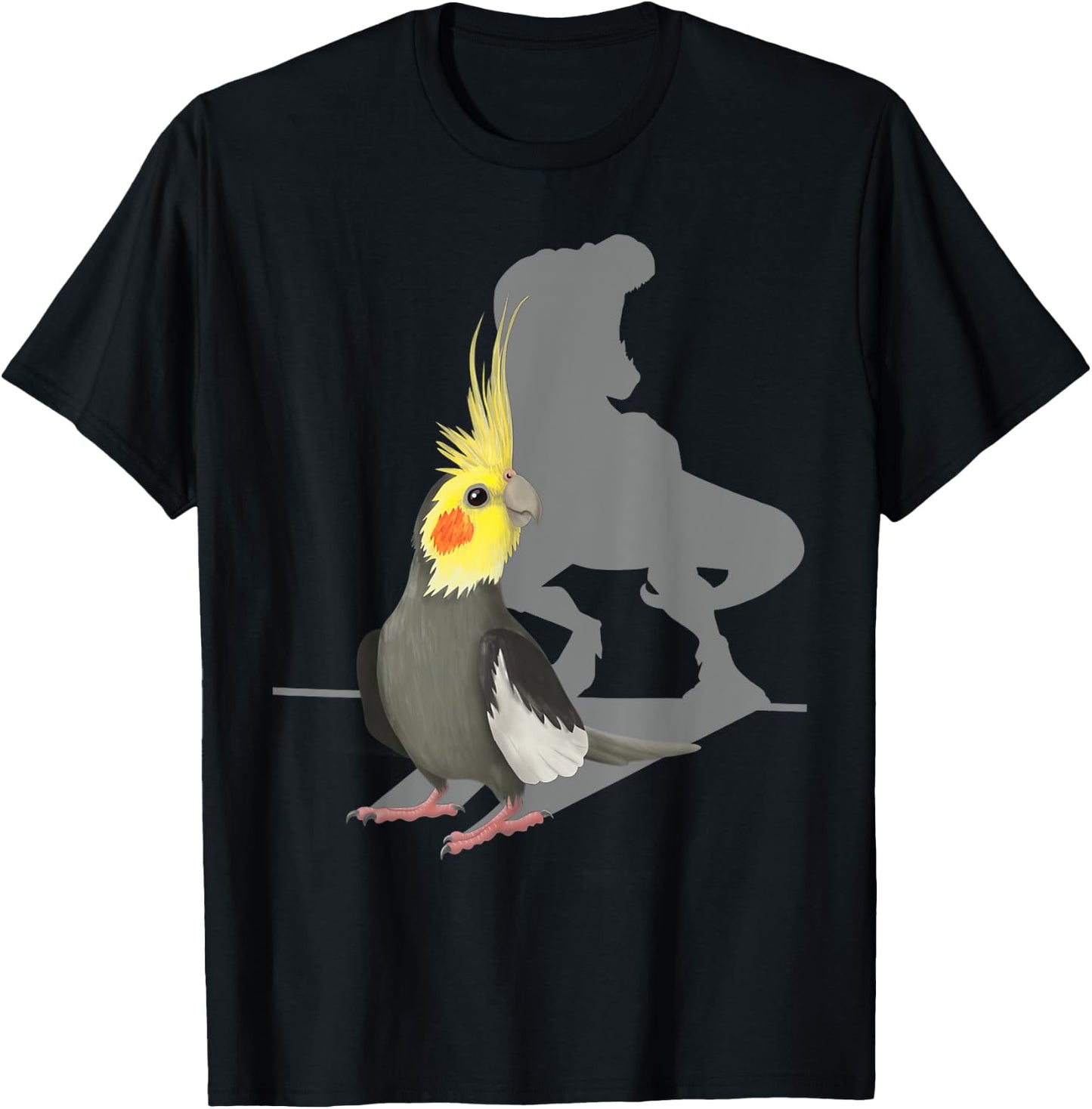 Funny Cockatiel Parrot Bird Memes Dinosaur T-Rex Shadow T-Shirt - T-Shirt | Black