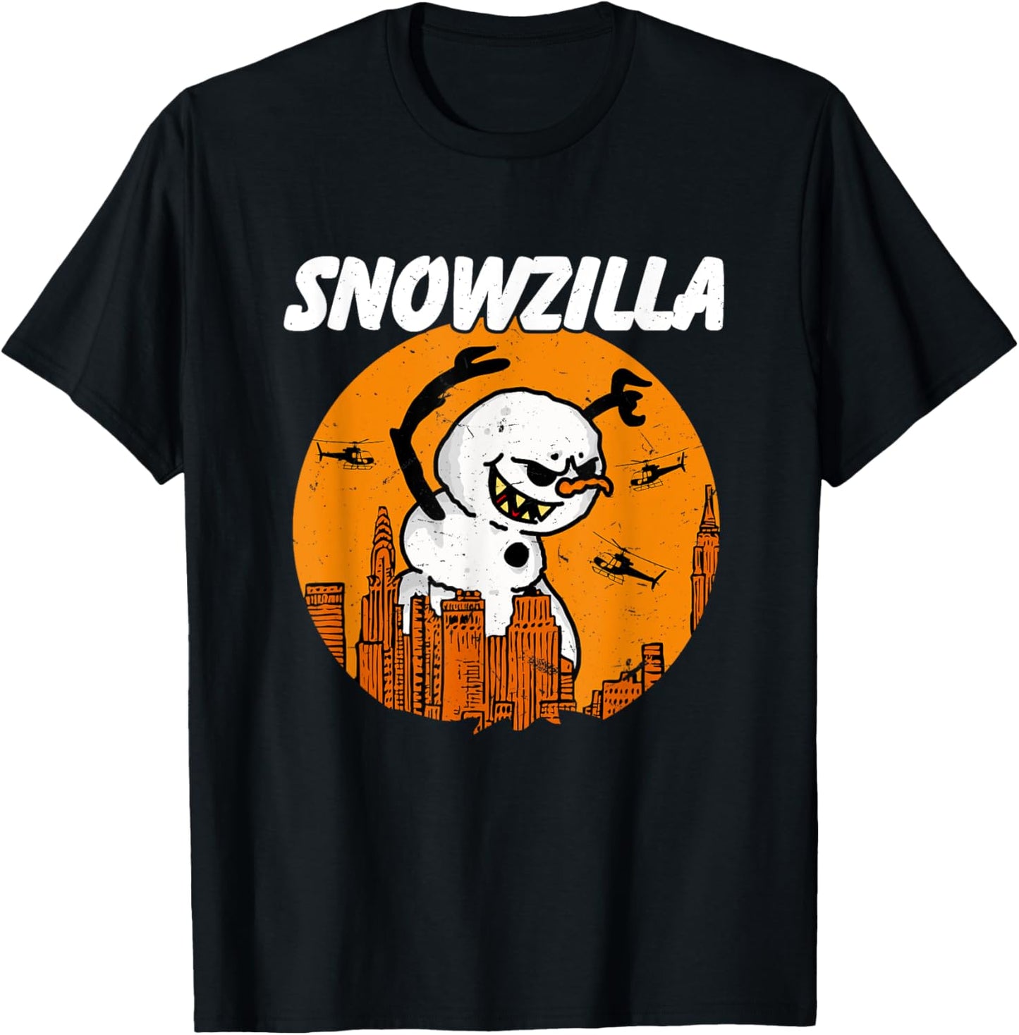 Snowzilla Japanese Monster Snowman Sunset Kaiju Christmas T-Shirt - T-Shirt | Black