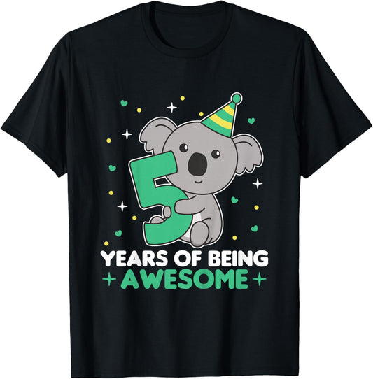 5th Birthday Koala For Kids Five Years Old T-Shirt - T-Shirt | Black