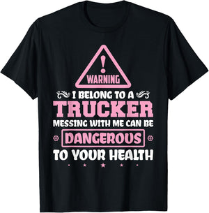 Truck Driver I Love My Trucker Wife Girlfriend Girl T-Shirt - T-Shirt | Black