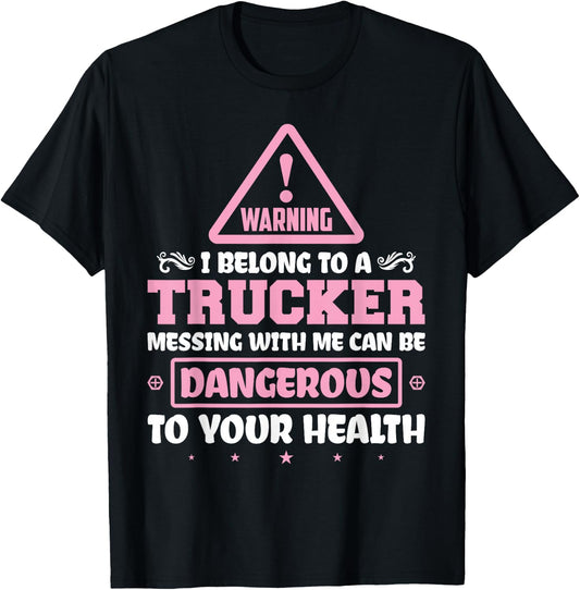Truck Driver I Love My Trucker Wife Girlfriend Girl T-Shirt - T-Shirt | Black