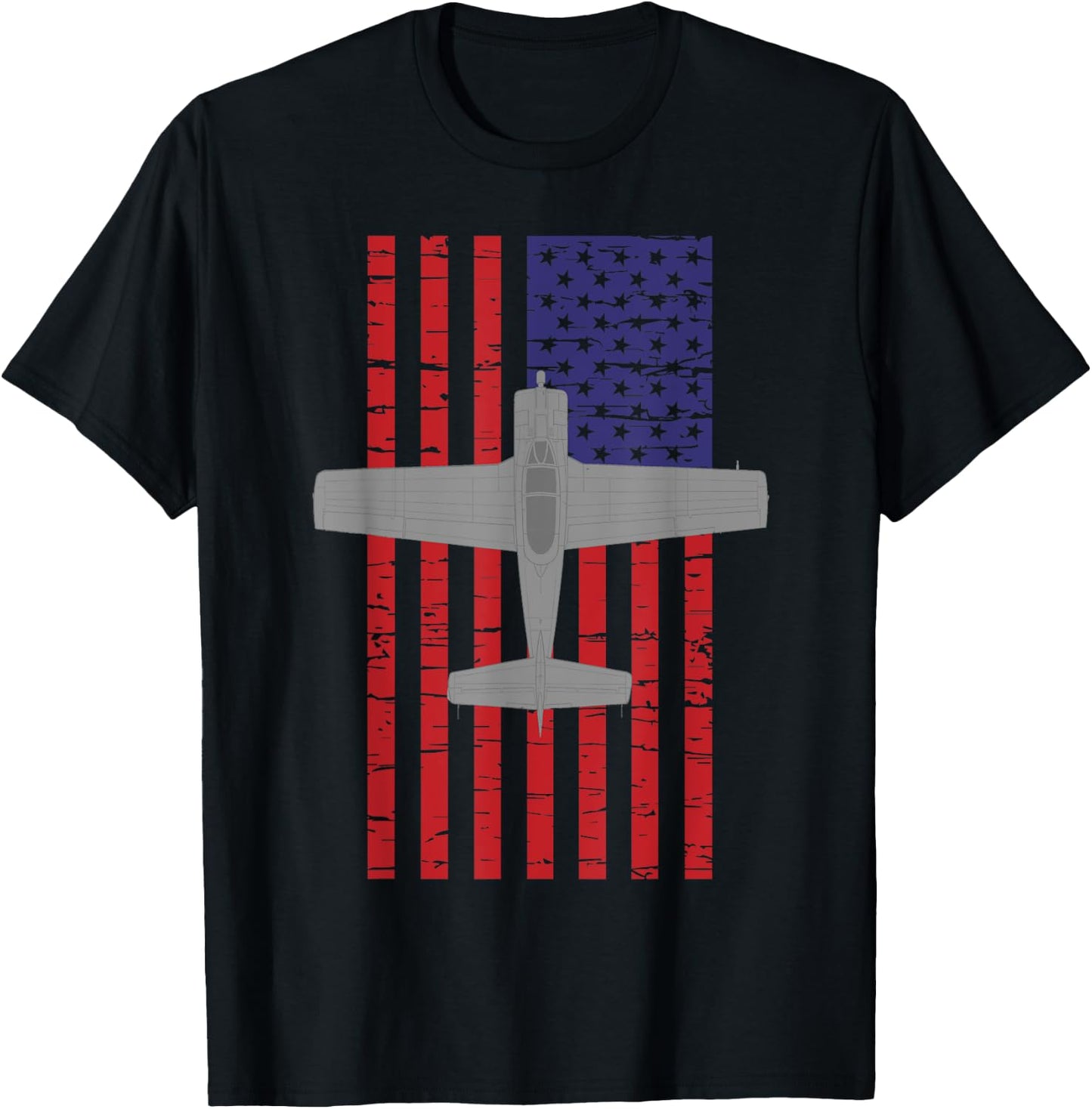 T-28 Trojan Pilot American Flag Plane T-Shirt - T-Shirt | Black