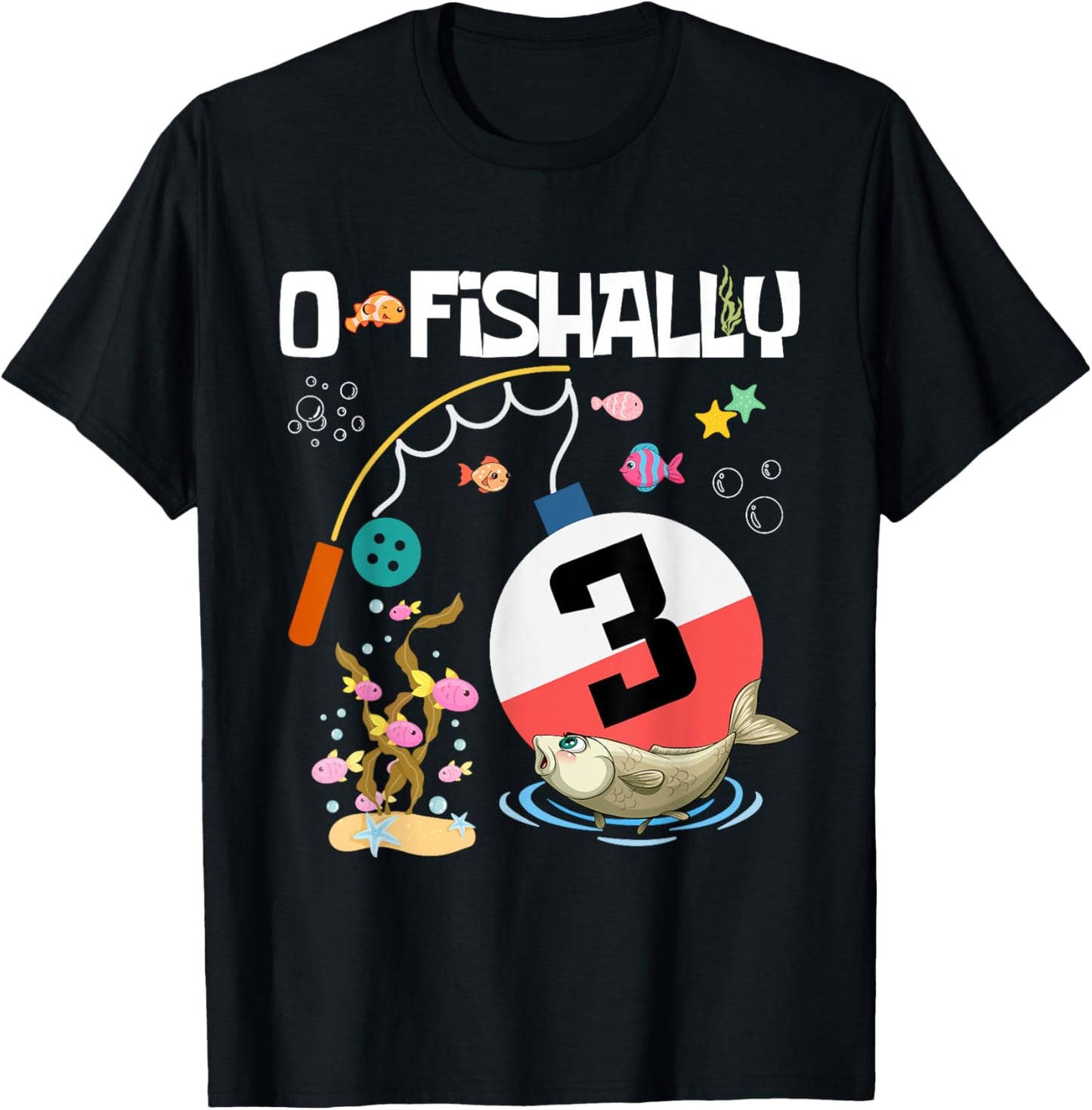 Kids O-Fish-Ally 3 Birthday Fish Decorations Bday Party T-Shirt - T-Shirt | Black