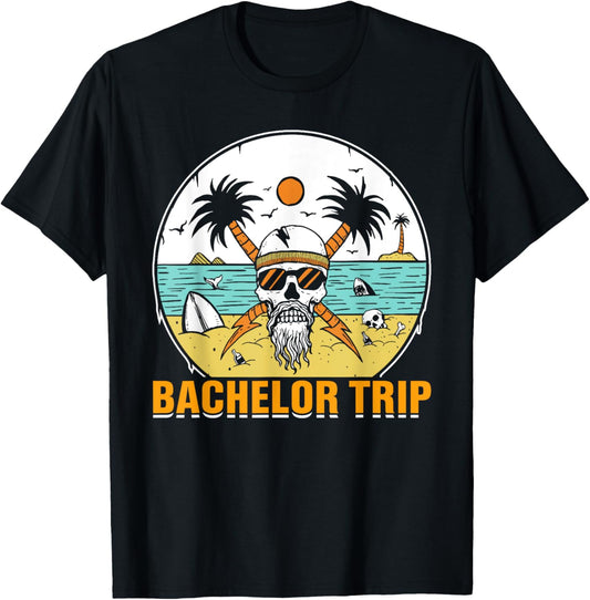 Bachelor Trip Beach Groom Skull Groomsmen T-Shirt - T-Shirt | Black