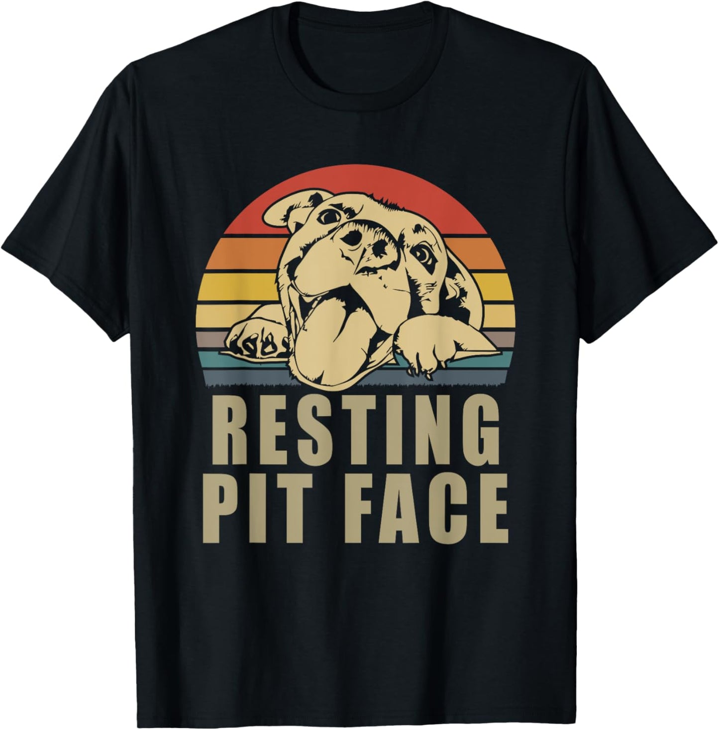 Resting Pit Face - Vintage Pitbull Lovers Gift Face T-Shirt - T-Shirt | Black