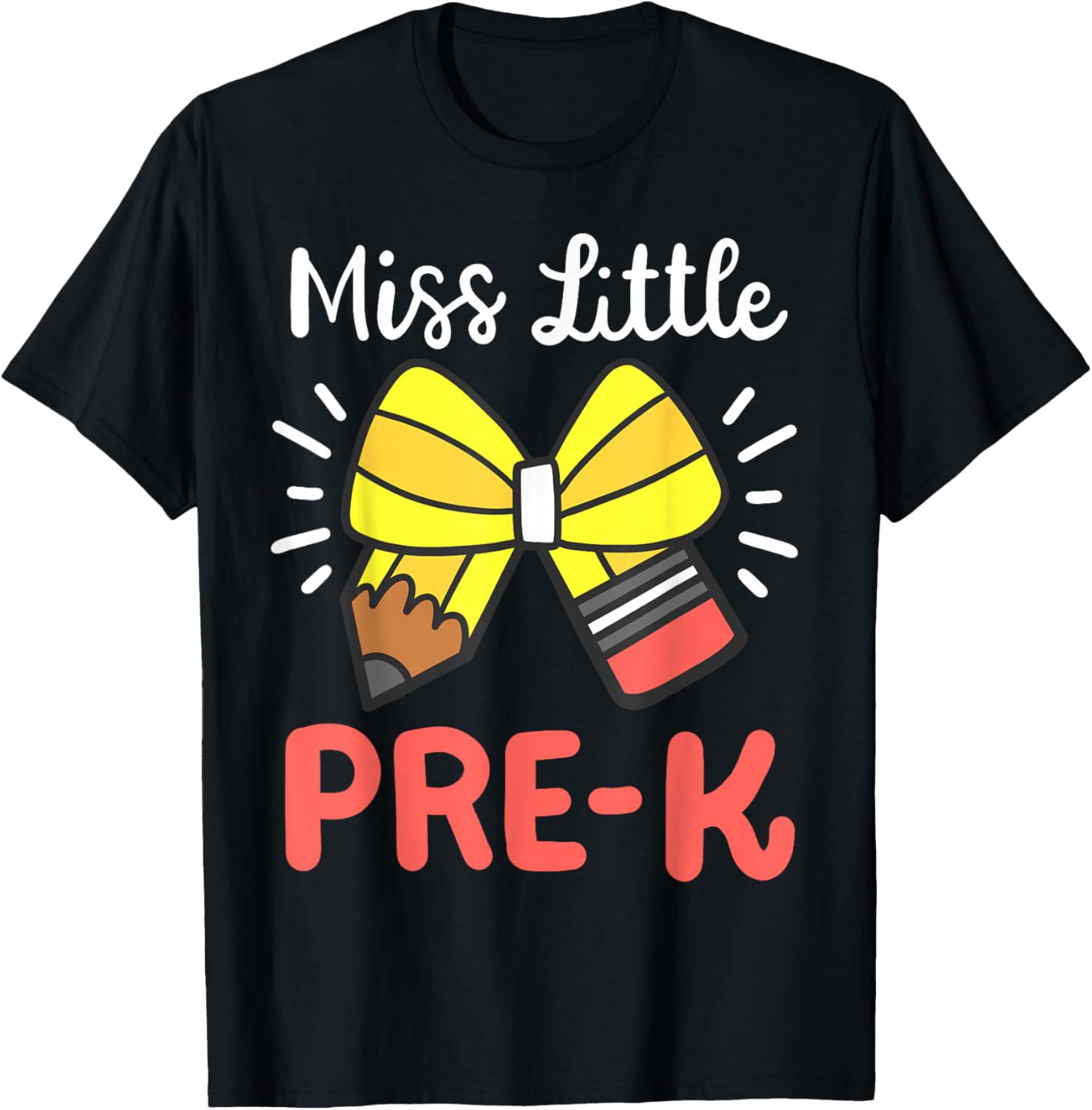 Little Miss Pre K Pencil Bow Back To School Girls Toddlers T-Shirt - T-Shirt | Black