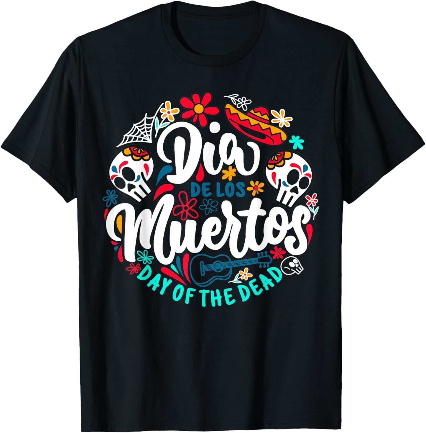 Day of the Dead Dia de los Muertos Sugar Skull Halloween T-Shirt - T-Shirt | Black