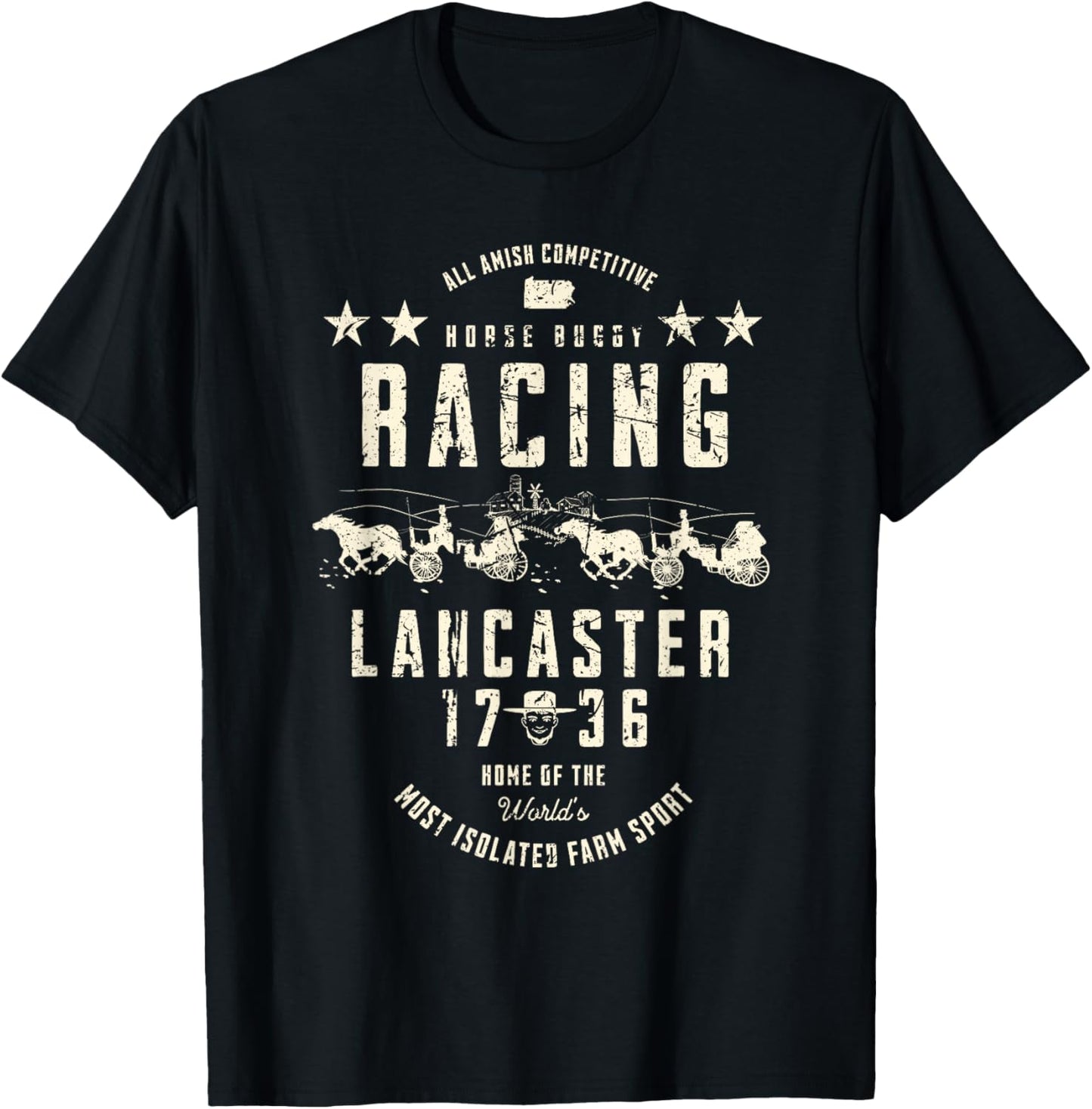 All Amish Competitive Horse Buggy Racing Lancaster 1736 T-Shirt - T-Shirt | Black