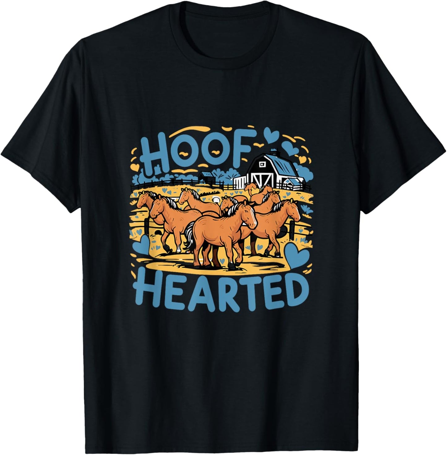 Hoof Hearted Funny Horse Lover Cowboy Humor Graphic T-Shirt - T-Shirt | Black
