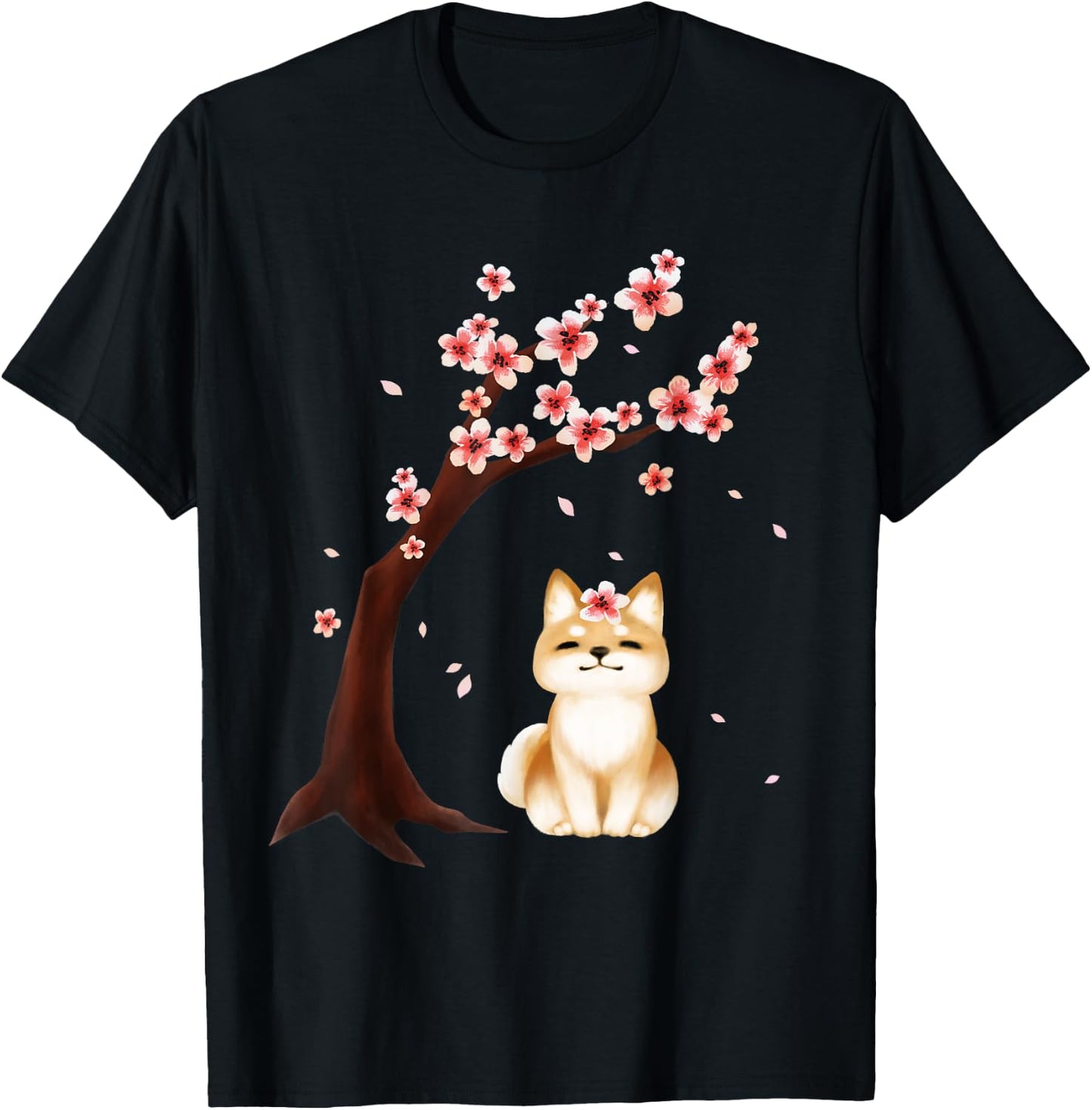 Shiba Inu Dog Japanese Cherry Blossom Sakura Flower Women Kids T-Shirt - T-Shirt | Black
