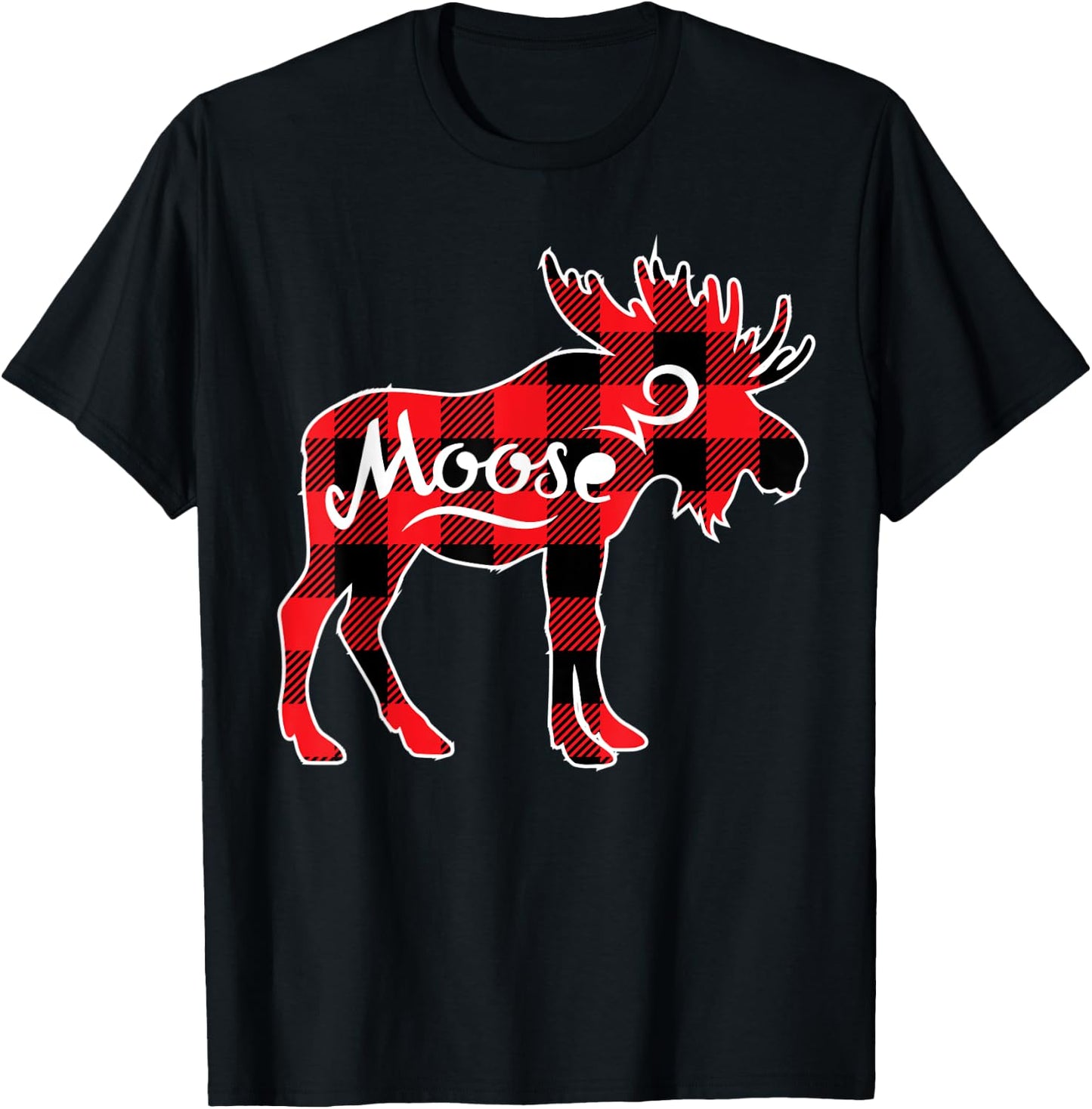 Moose Red Buffalo Plaid Matching Pajama Family Gift T-Shirt - T-Shirt | Black