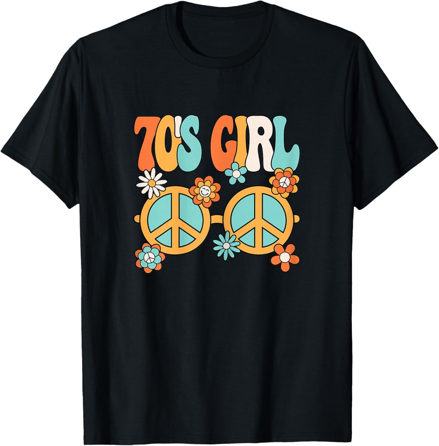 70s Girl 1970s Peace Hippie Disco Party Outfit Groovy Women T-Shirt - T-Shirt | Black