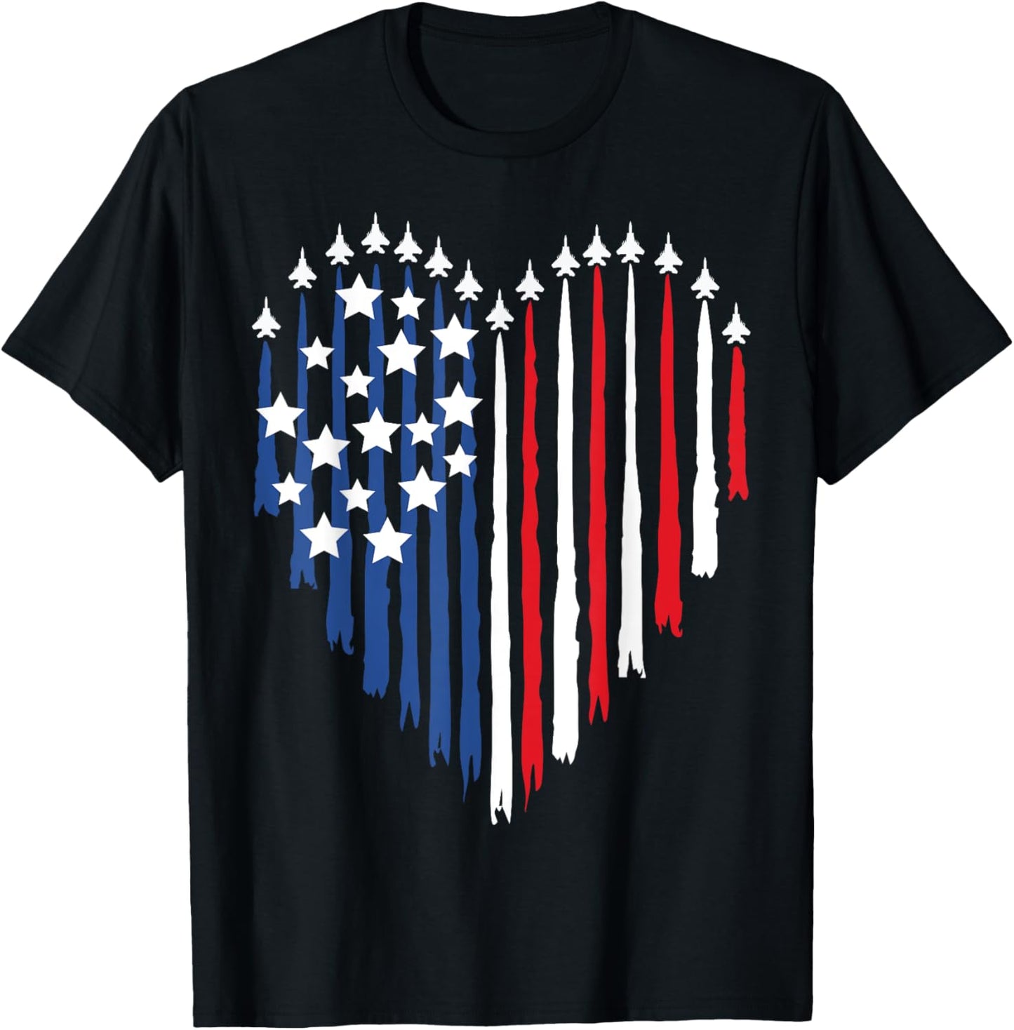Pilot Airplane American Flag Plane Aviation Valentine Day T-Shirt - T-Shirt | Black