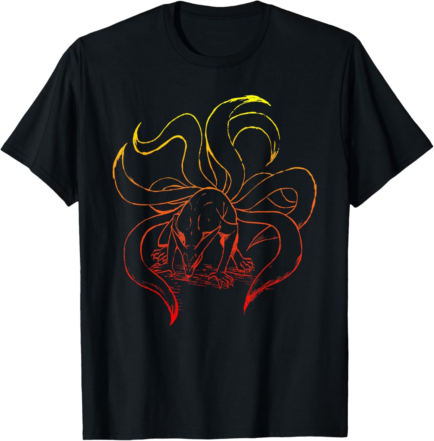 Naruto Shippuden Nine Tails Gradient Outline T-Shirt - T-Shirt | Black