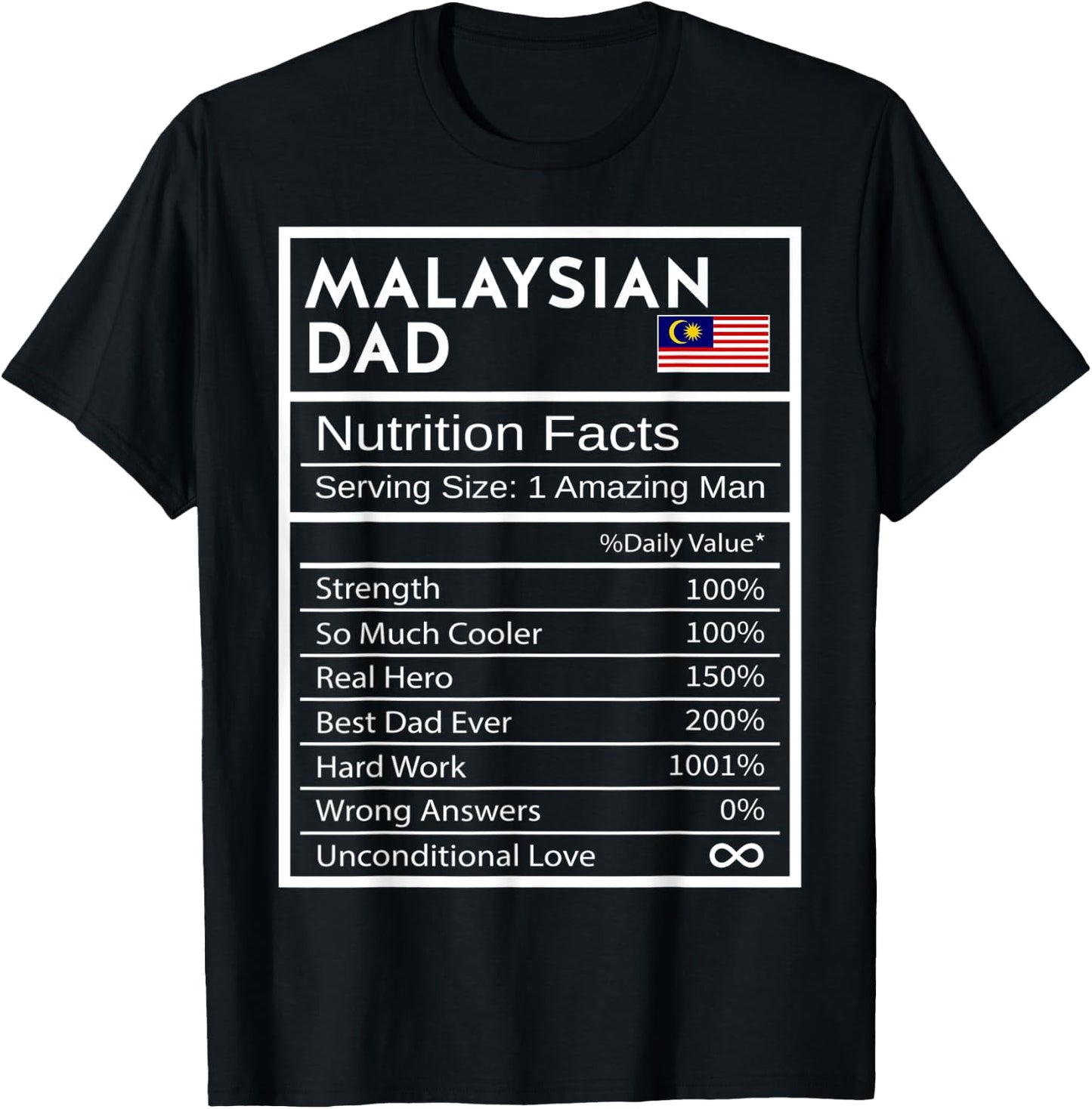 Malaysian Dad Nutrition Facts National Pride Gift Dad T-Shirt - T-Shirt | Black