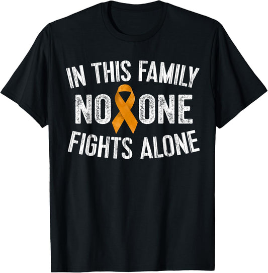 In This Family No One Fights Alone Shirt Orange Ribbon Gift T-Shirt - T-Shirt | Black