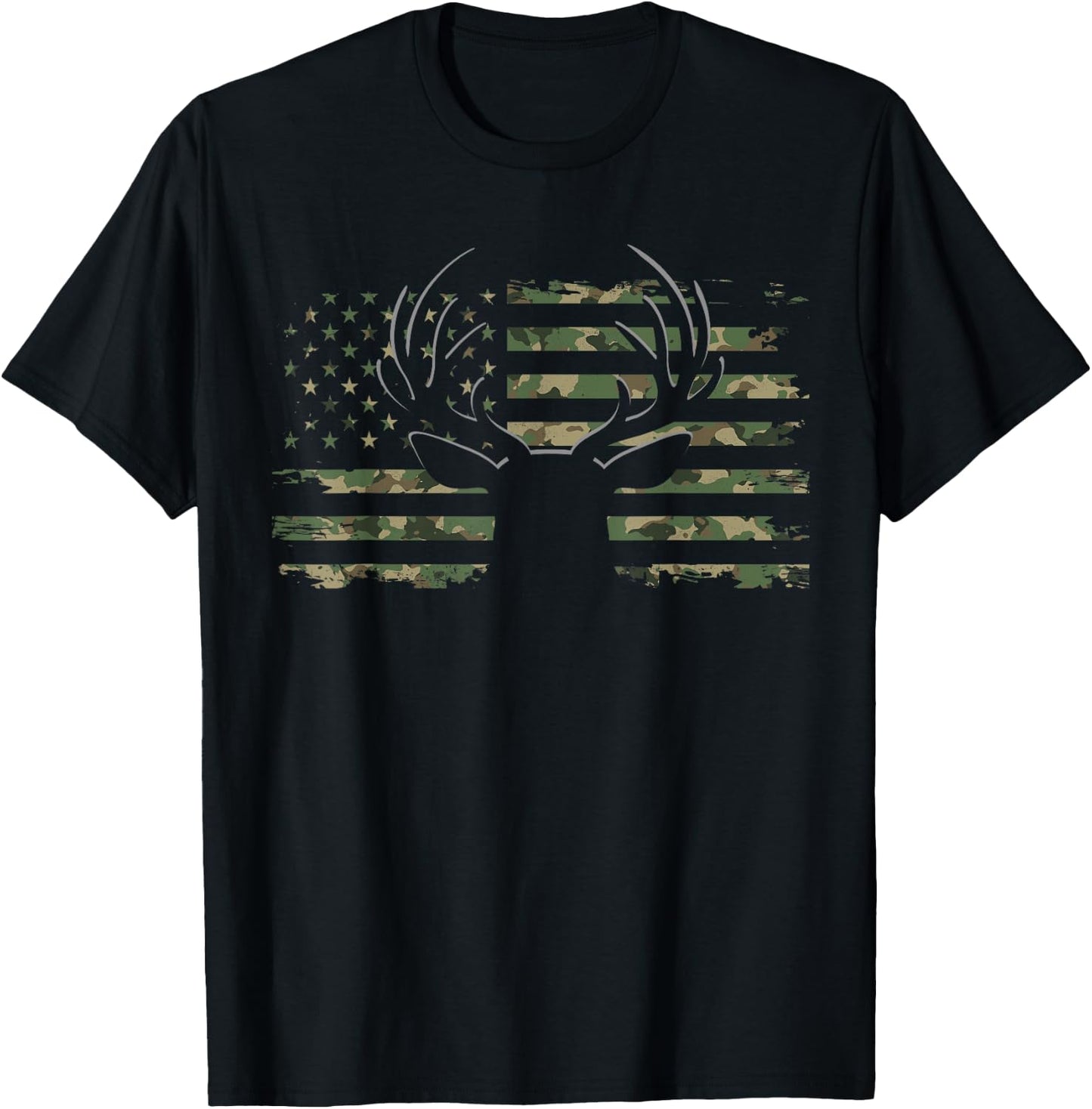 American Flag Camouflage Outdoor Antlers Deer Small T-Shirt - T-Shirt | Black