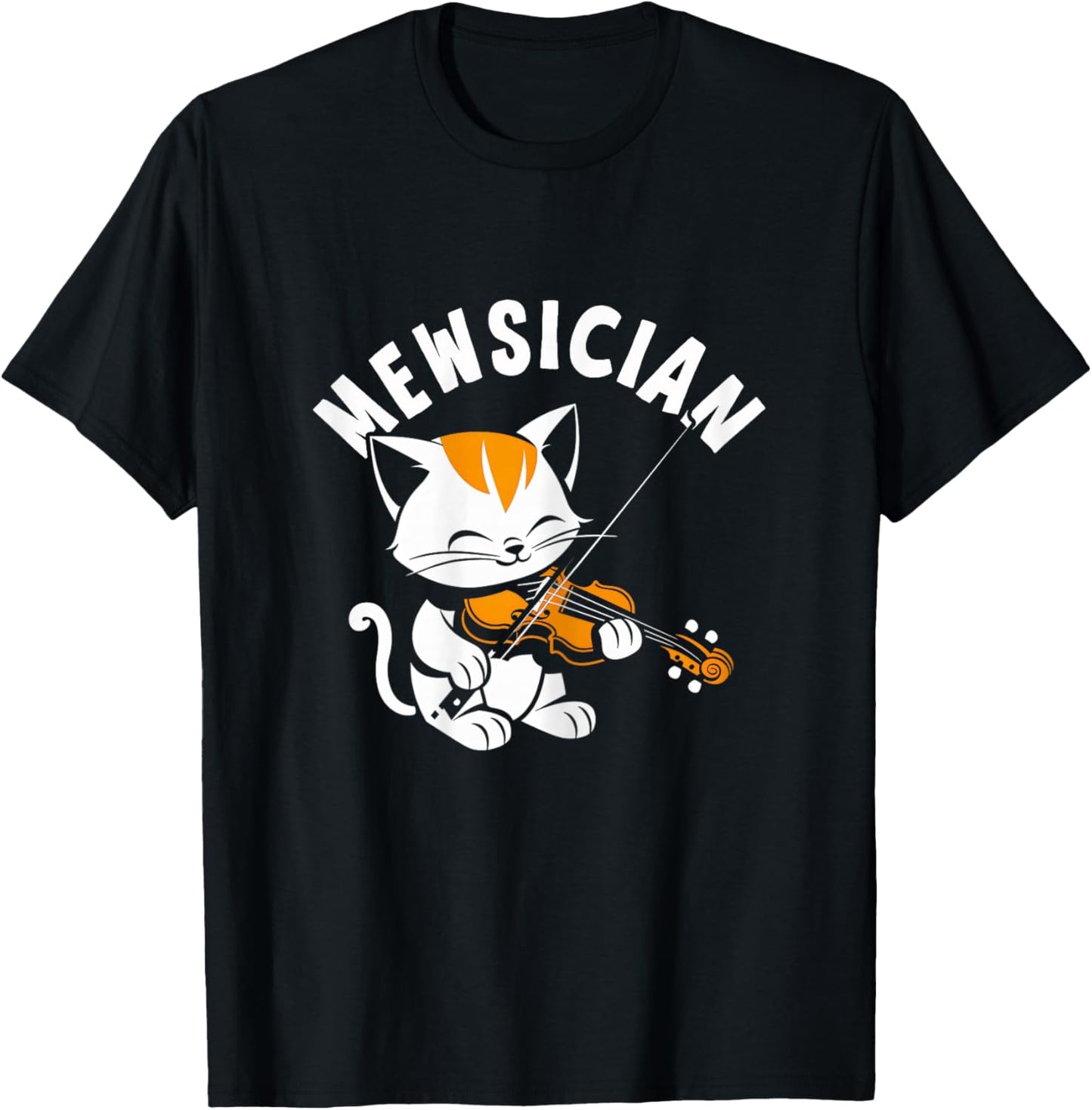 Violin Cat Mewsician Funny Cute Kawaii Cat Violinist T-Shirt - T-Shirt | Black