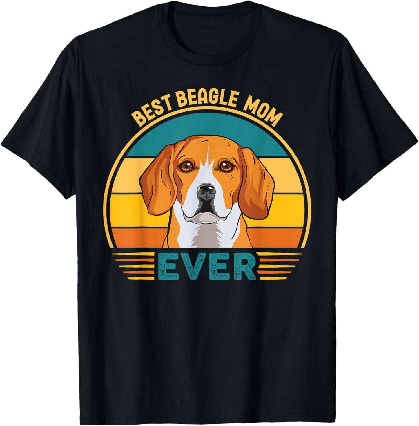 Best Beagle Mom Ever | Dog Lover Retro Sunset T-Shirt - T-Shirt | Black