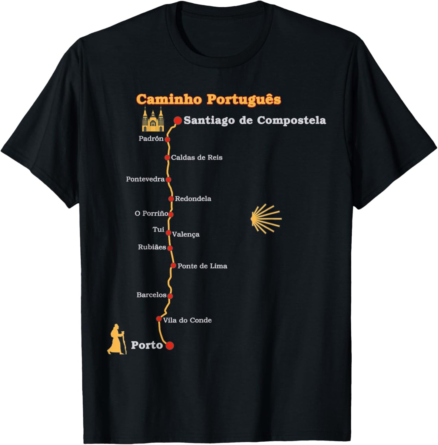 Route Caminho Português de Santiago Stages Camino Portugues T-Shirt - T-Shirt | Black