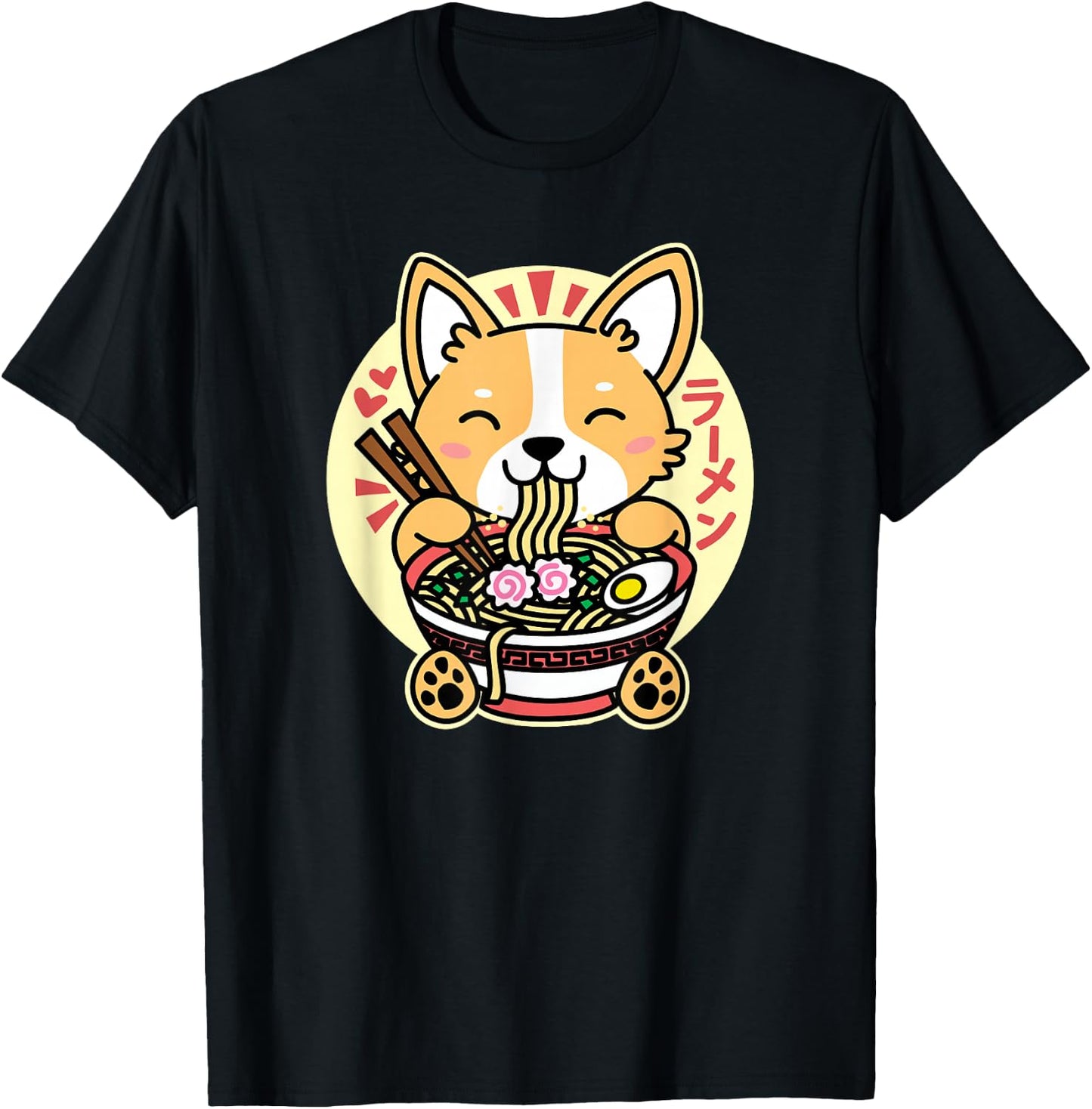 Kawaii Ramen Cute Anime Dog Corgi Japanese Noodles Drk T-Shirt - T-Shirt | Black
